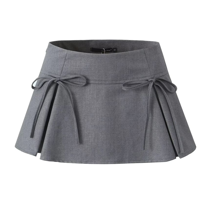 Asiris - Hoge taille strik accent effen mini geplooide rok