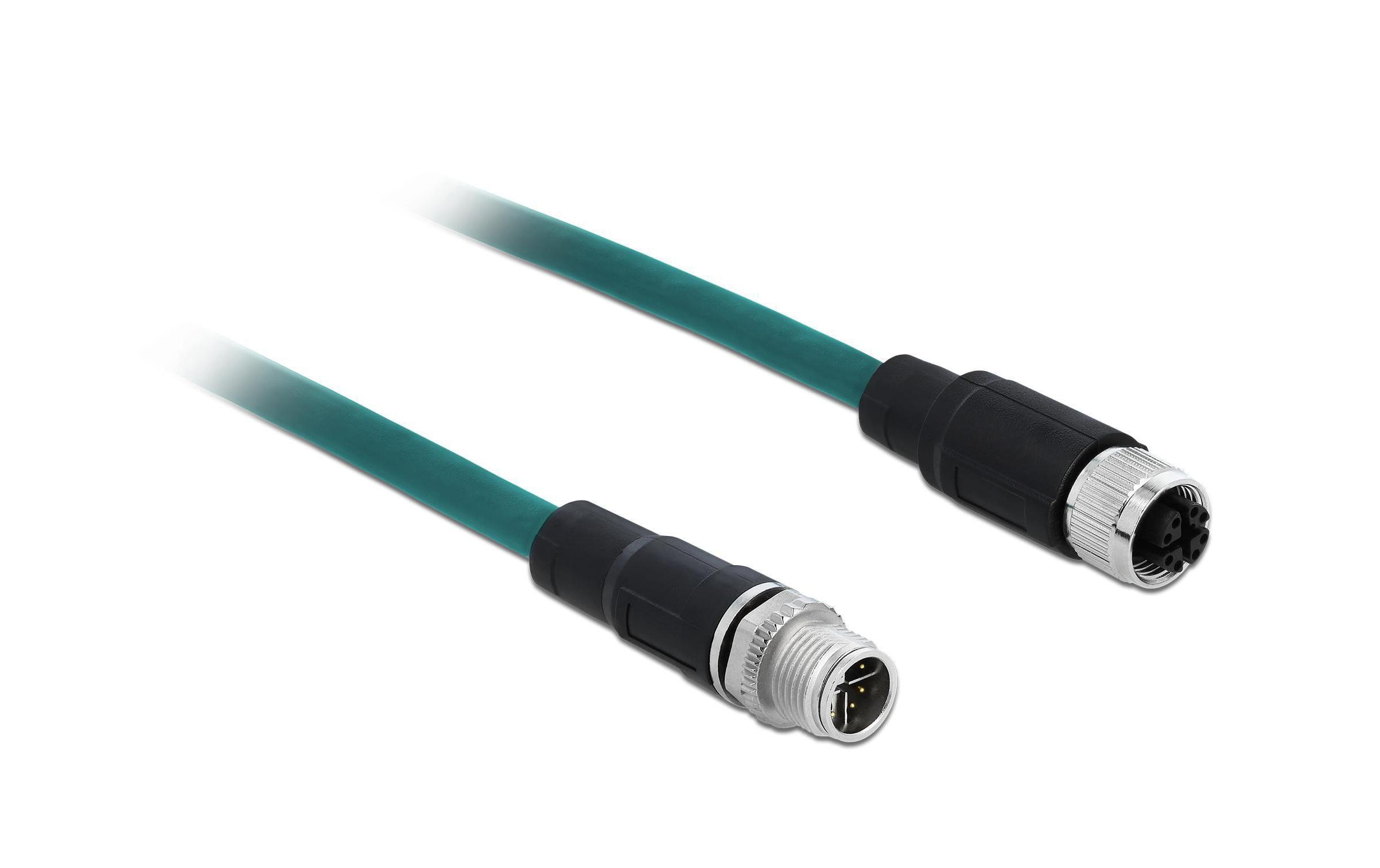 Patchkabel M12-M12 Cat 6A, S/FTP, 1 m, Blau, 8Pin-X-kodiertDelock Netzwerkkabel M12 8 Pin X-kodiert zu RJ45 Hirose Stecker TPU 1 m