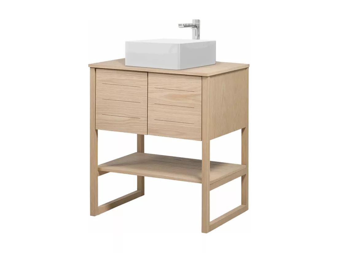 Meuble salle de bain Chêne naturel 70 cm ATOLL + Vasque carrée 36 cm