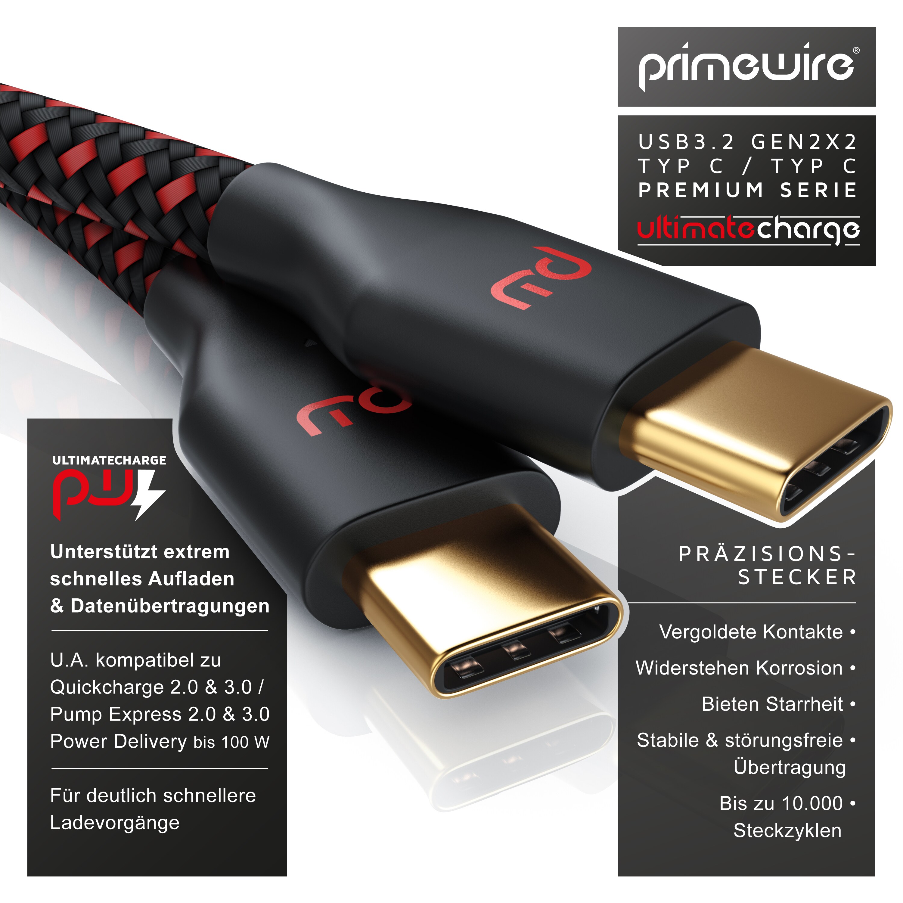 Primewire USB-C 3.1 zu USB C Gen 2 Kabel / Ladekabel / Datenkabel für Smartphone, Tablet - 1m