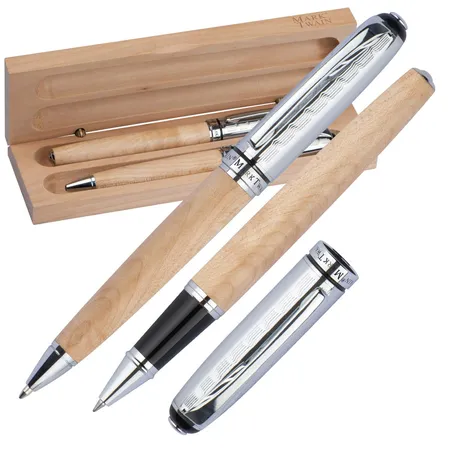 Macma Mark Twain Schreibset aus Holz / bestehend aus Kugelschreiber und Rollerball
