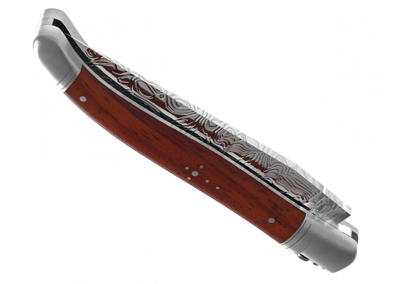 Couteau Laguiole collection damas avec un manche en bois de corail et 2 mitres en acier inoxydable