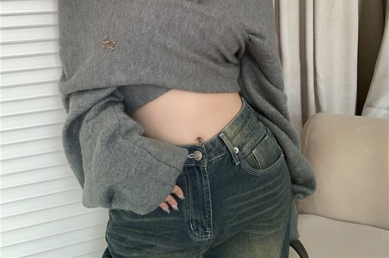 Metonymph - Cold-Shoulder Effen Wikkel Cropped Trui