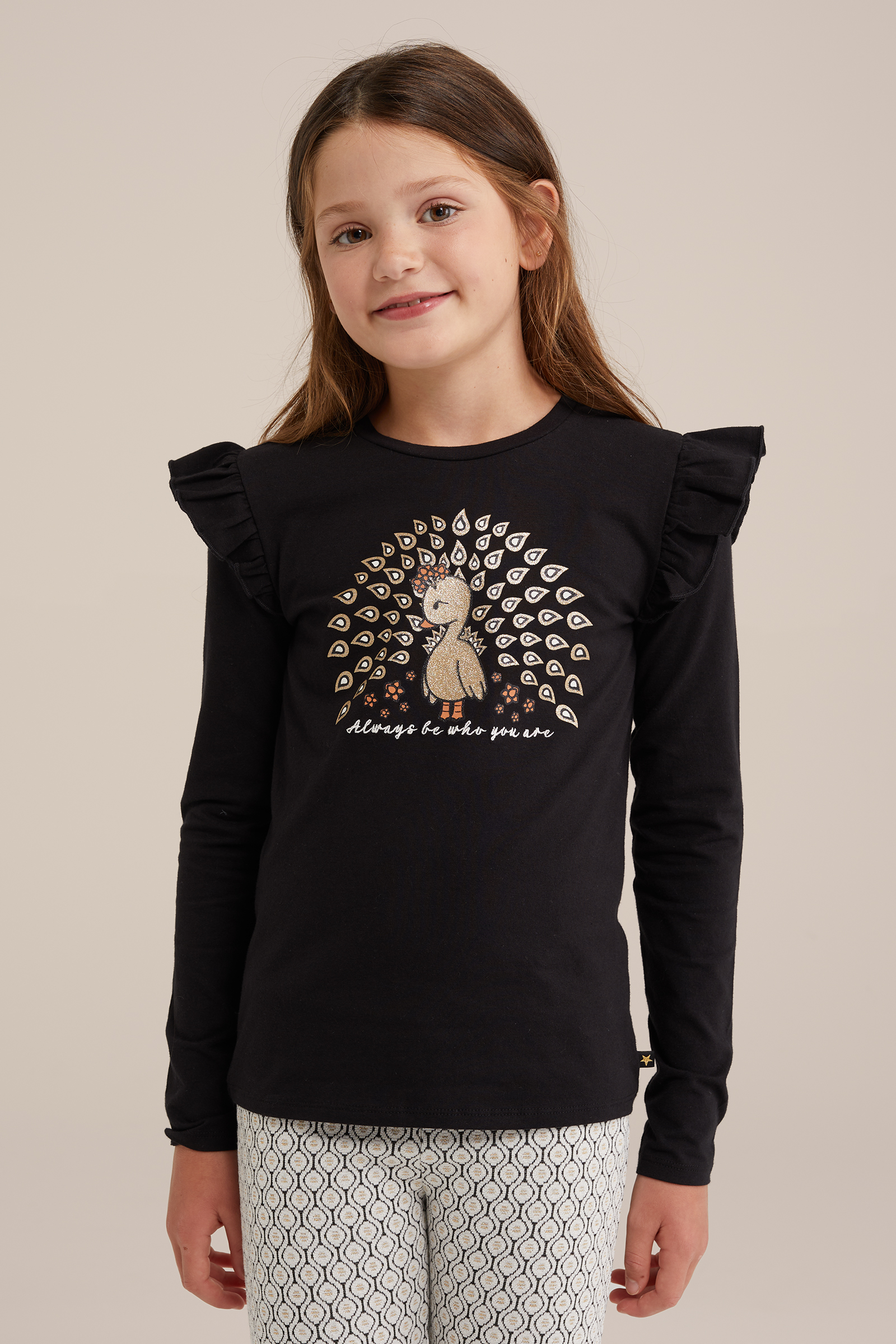 Meisjes T-shirt met opdruk WE Fashion Zwart