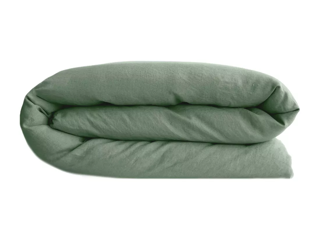 Housse de couette 200x200 cm lin lavé SONATE vert Thym