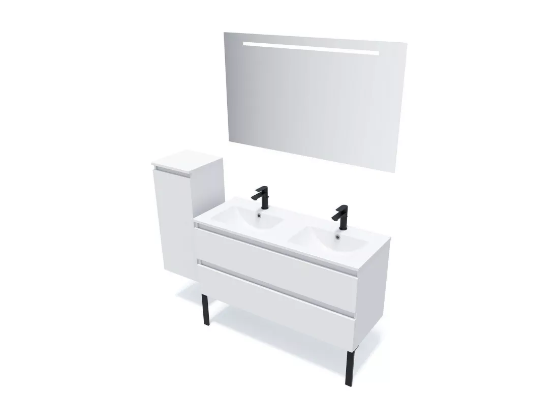 Meuble de salle de bain suspendu double vasque intégrée 120cm 2 tiroirs Blanc - Hudson
