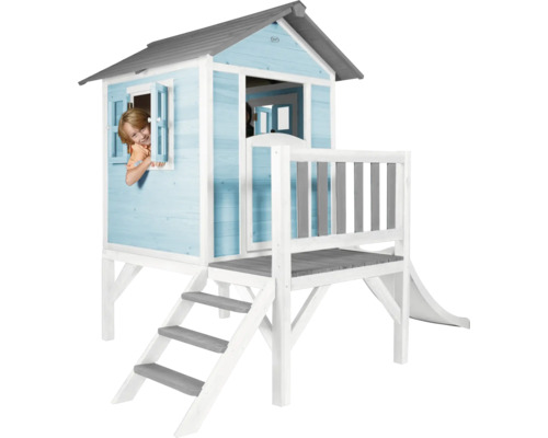 Speelhuis op stelten, axi Lodge, 240 x 167 cm, hout, blauw, inclusief grijze glijbaan
