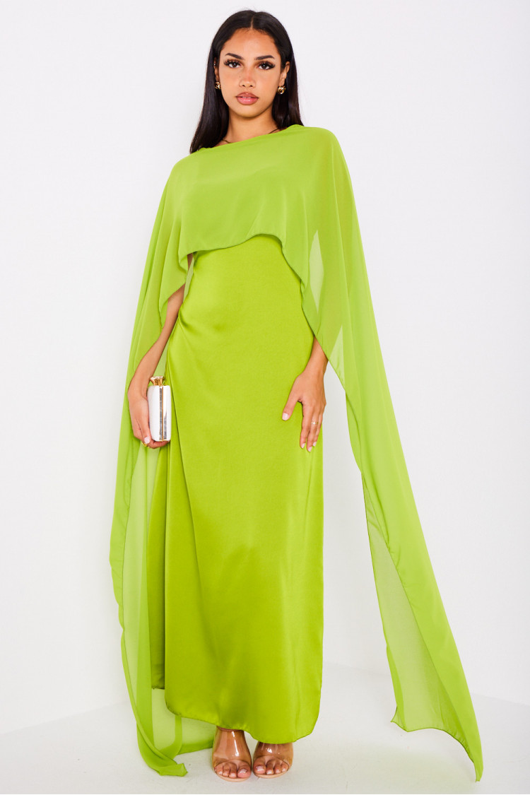 Robe verte ample satinée à empiècement voile