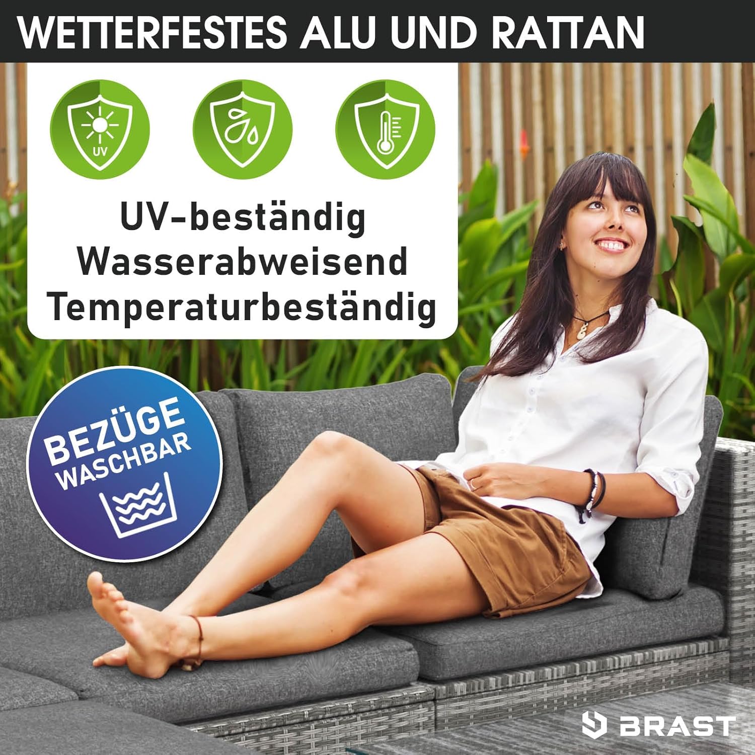 BRAST® Gartenmöbel Lounge Set | 6-7 Personen viele Modelle & Farben | inkl. extra Dicke Kissen | TÜV geprüft | Outdoor Loungemöbel Sitzgruppe Essgruppe Garnitur | Luxus Grau