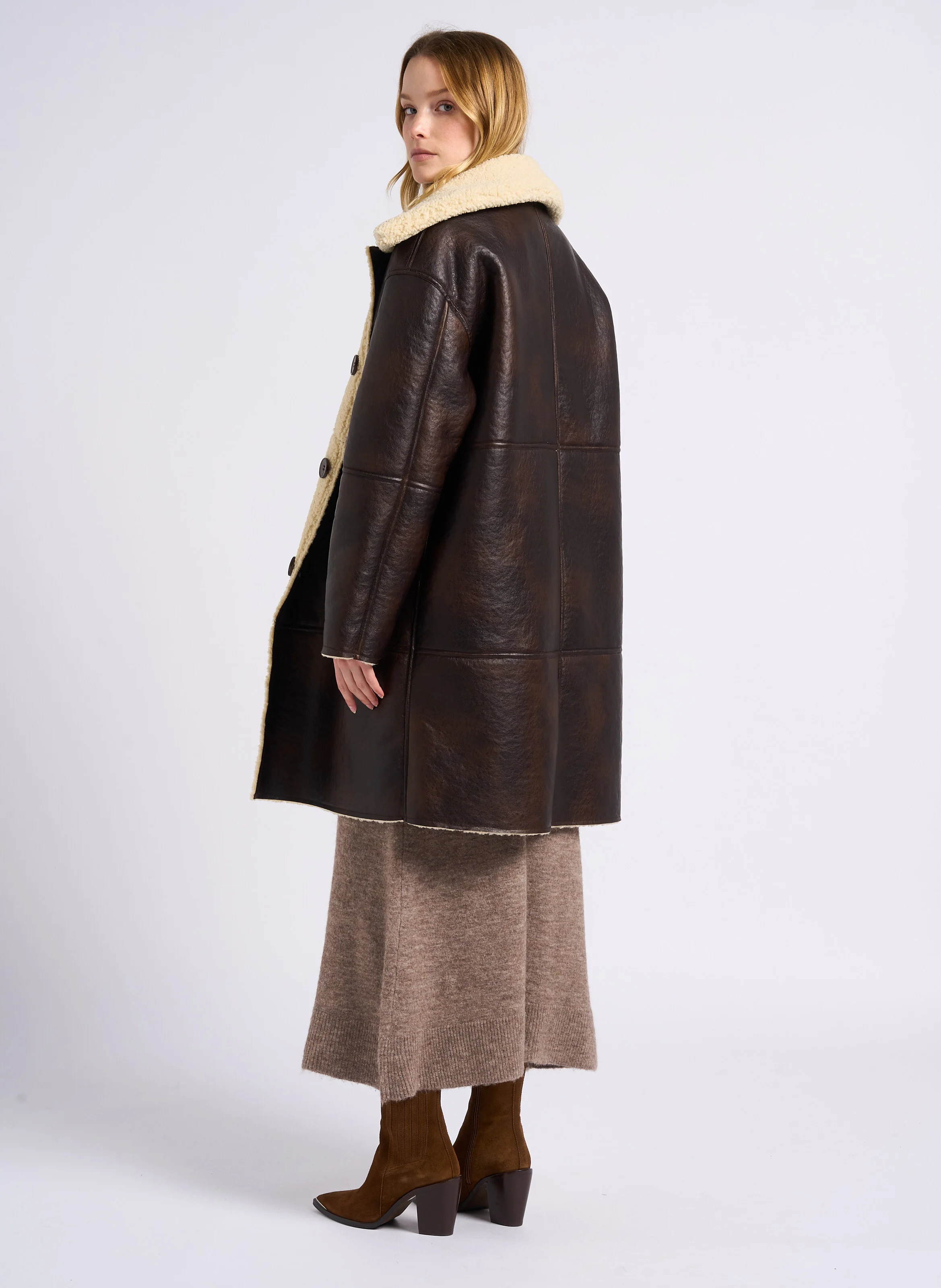 EDGAR - Manteau col classique en sherpa | Marron