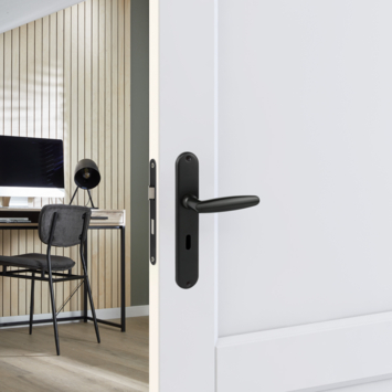 Gamma deurkruk set Amsterdam ovaal schild sleutelgat 56 mm zwart aluminium