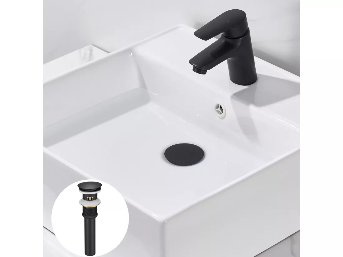 Auralum max 2pcs Bonde de Lavabo avec Trop Plein,Bonde de Lavabo Pop Up Valve,Bonde de Lavabo avec Panier à Crépine pour Salle de Bain,Noir