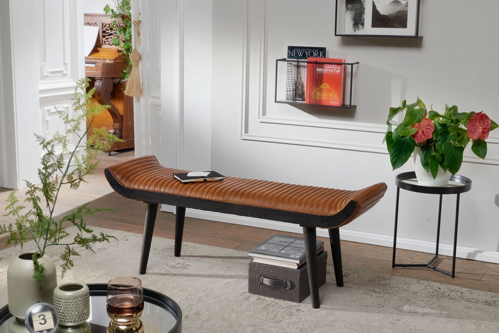 Sitzbank - braun - Echtleder - 125 cm breit