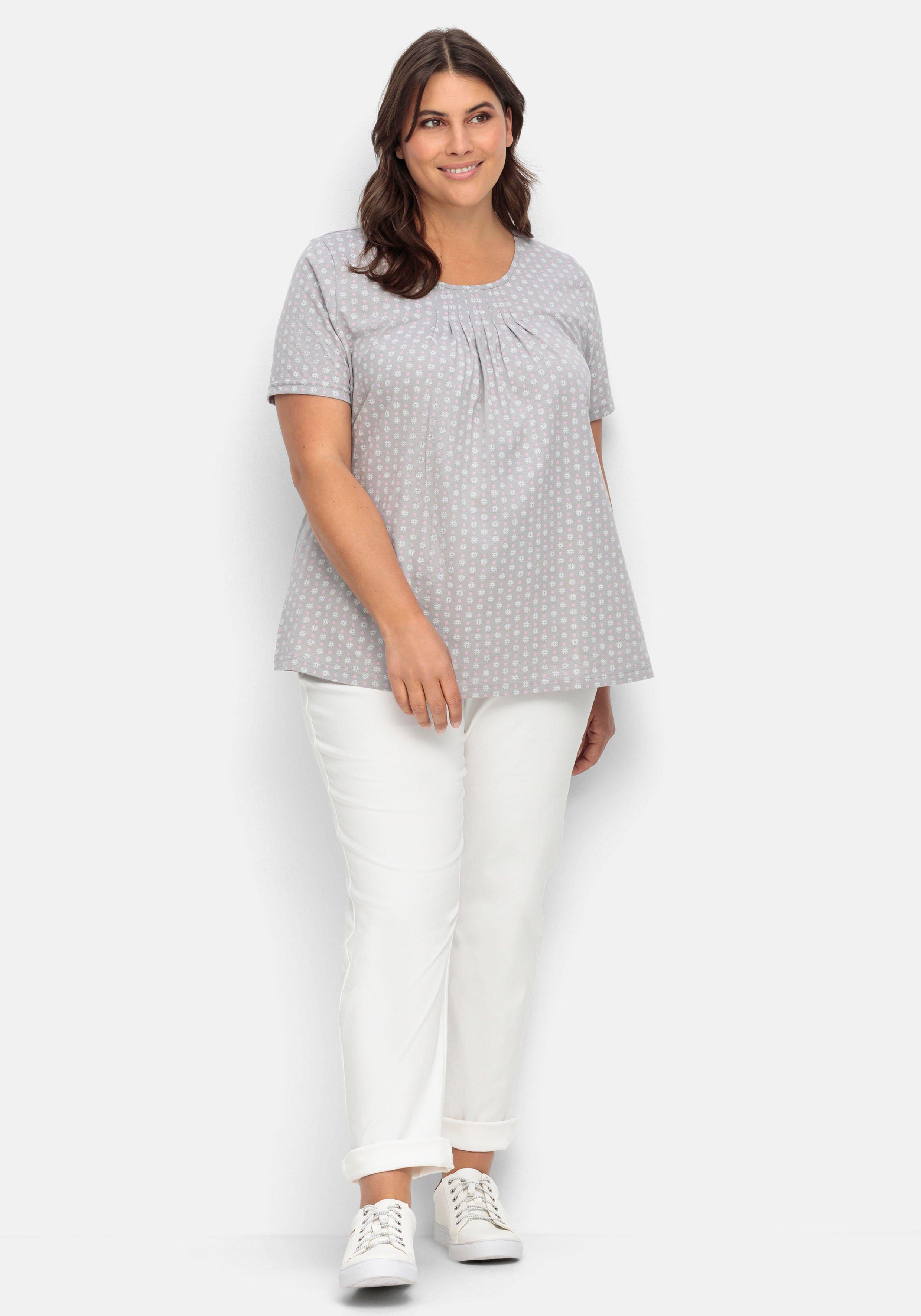Shirt mit Falten am Ausschnitt und Minimalprint