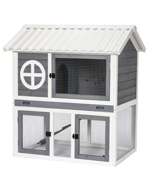 Adori Konijnenhok Izzy - Dierenverblijf - 111x71x115 cm Grijs Wit