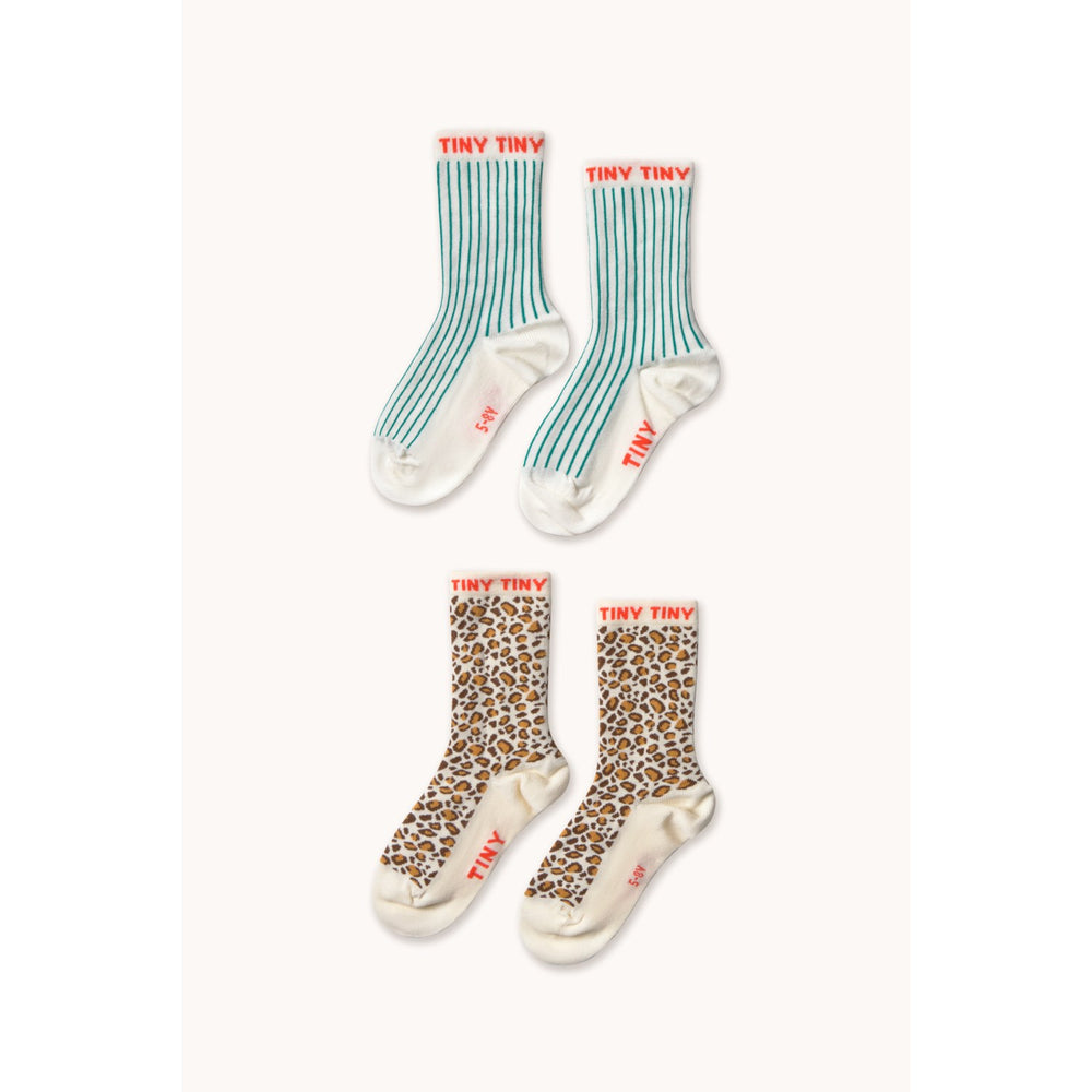 Køb TinyCottons Light Cream/Off White Animal Print & Fine Stripes Medium Strømper
