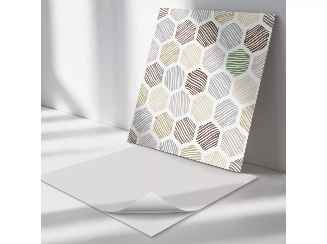 Panneaux muraux autocollants en vinyle imperméable - 4 x 50 x 50 cm - Modèle hexagonal avec des lignes
