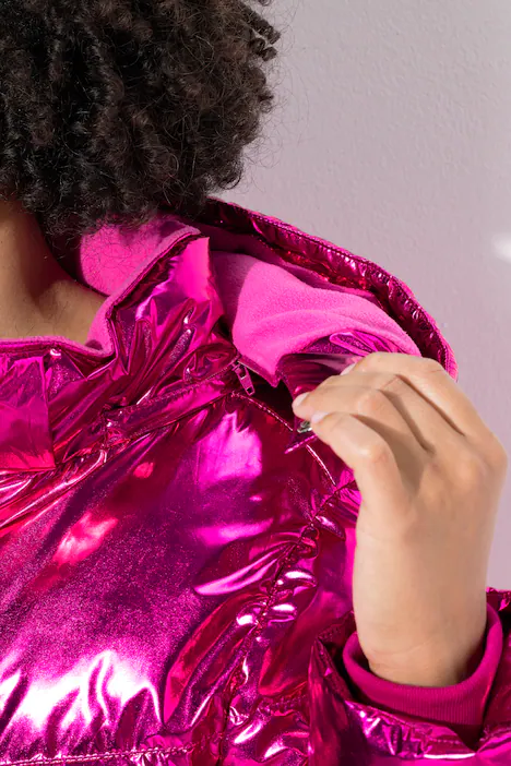 Puffermantel, A-Linie, Kapuze, Metallic-Schimmer, hibiskuspink