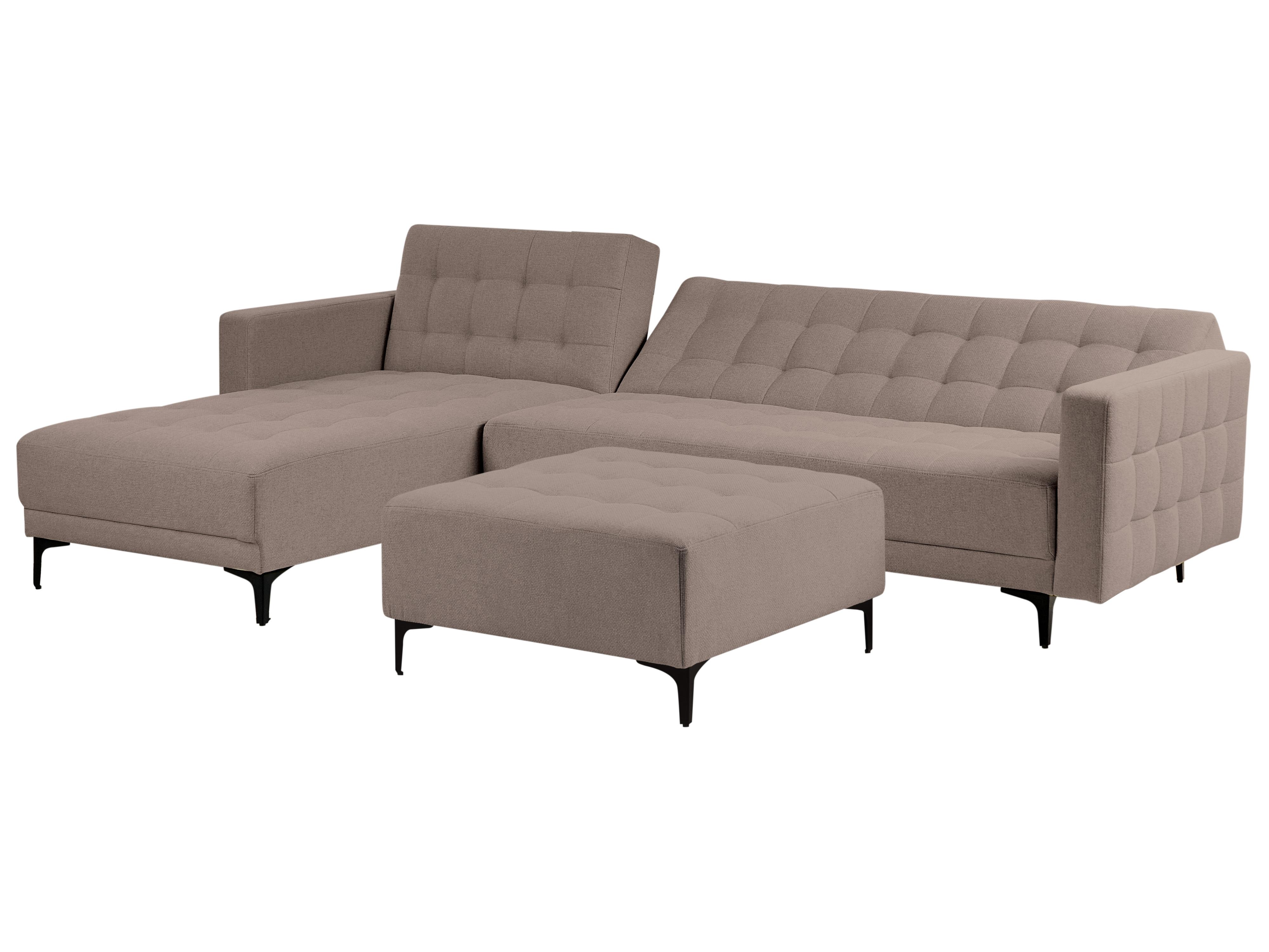 Modulaire hoekslaapbank 4-zits ABERDEEN Stof Taupe met ottomaan rechtszijdig