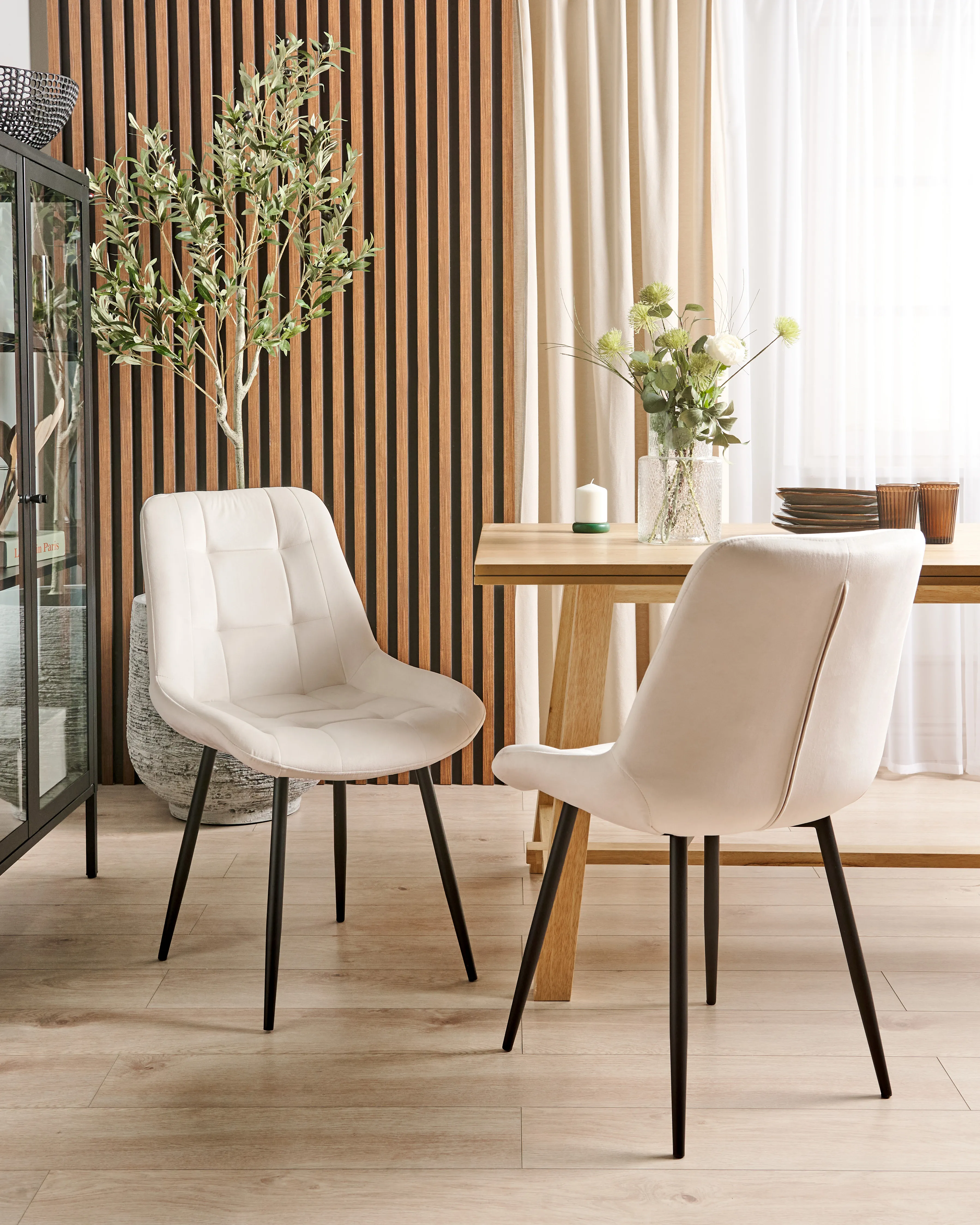 Set van 2 eetkamerstoelen MELROSE Fluweel Gebroken wit