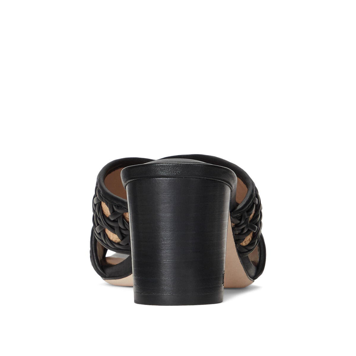 LAUREN RALPH LAUREN<br>Mules de salto alto em couro e ráfia