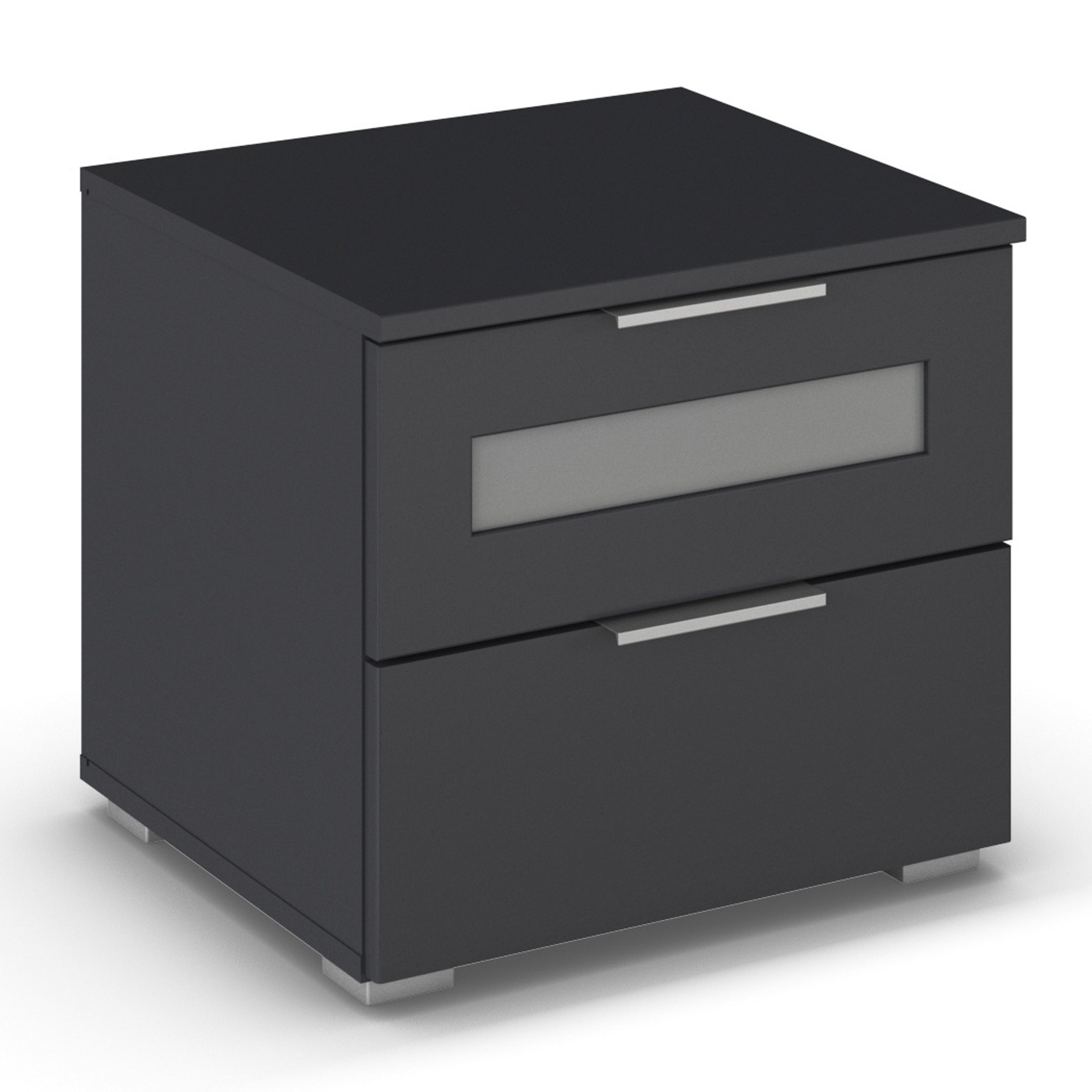 Nachtschrank - grau metallic - Milchglaseinsatz - 47 cm