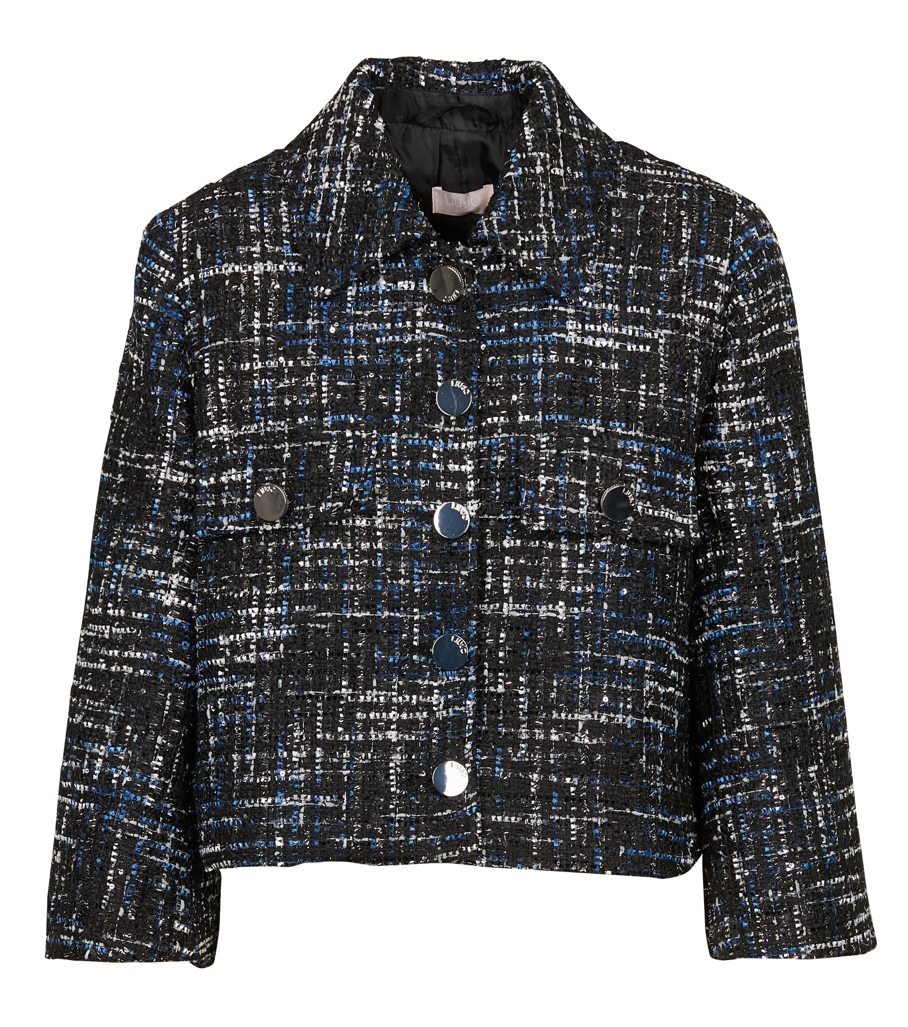 Veste courte col classique en tweed | Noir