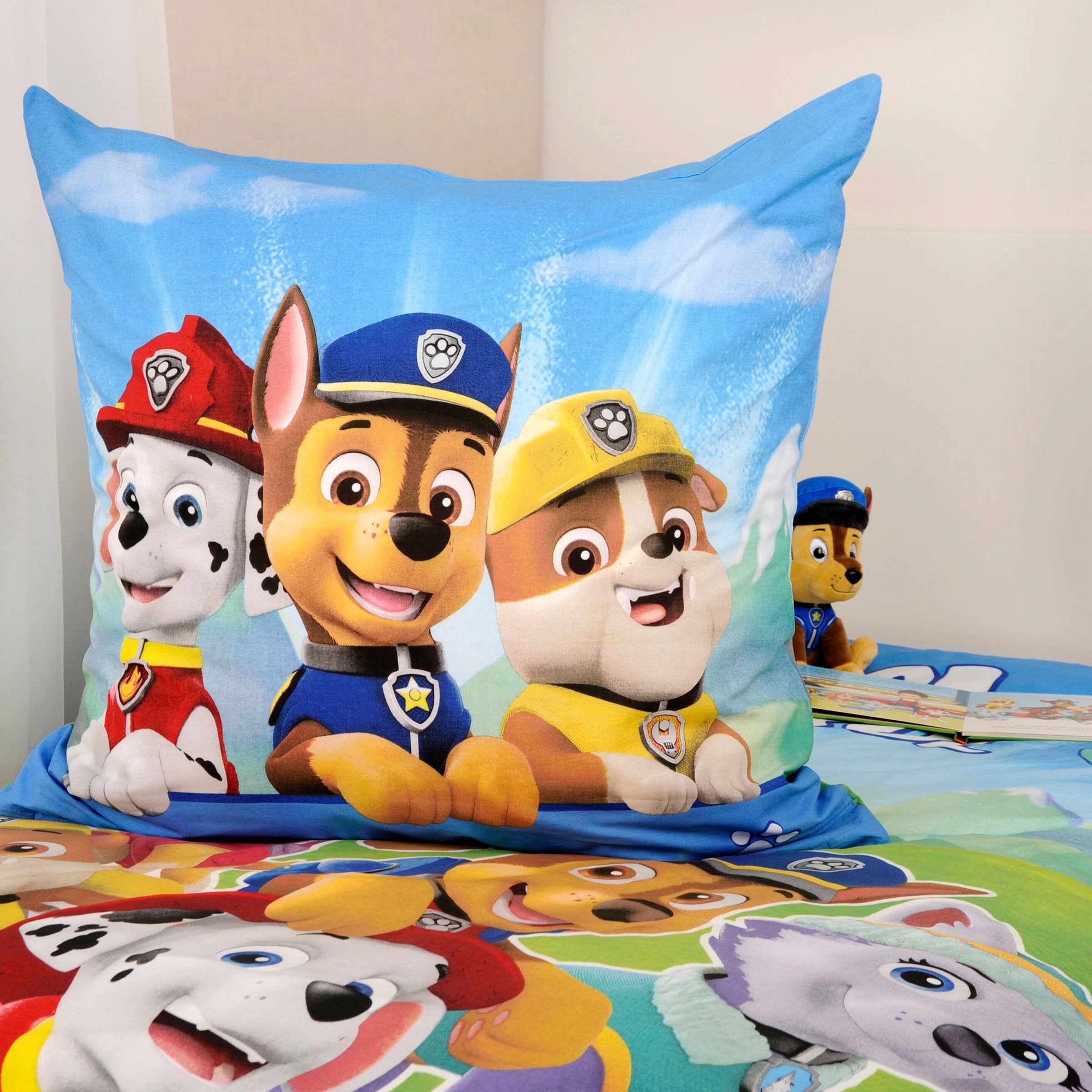 Herding - PAW PATROL Renforcé Wende-Bettwäsche 80x80 / 135x200 cm blau / Glow in the dark