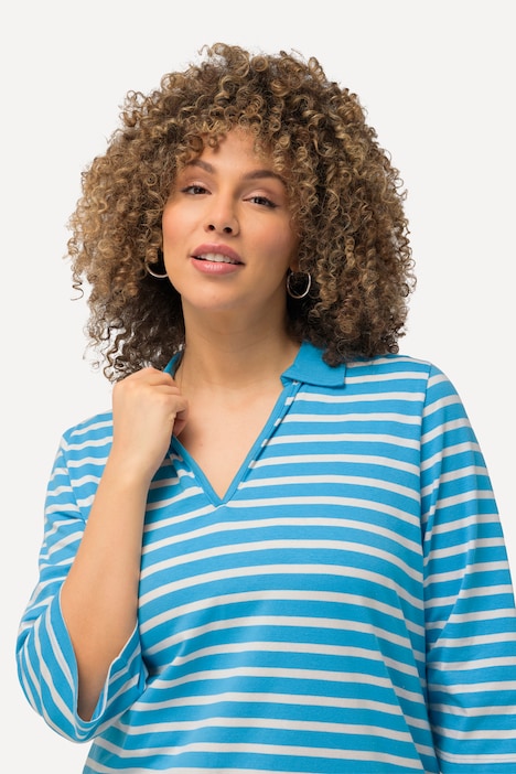 Poloshirt, Ringel, V-Ausschnitt, 3/4-Arm