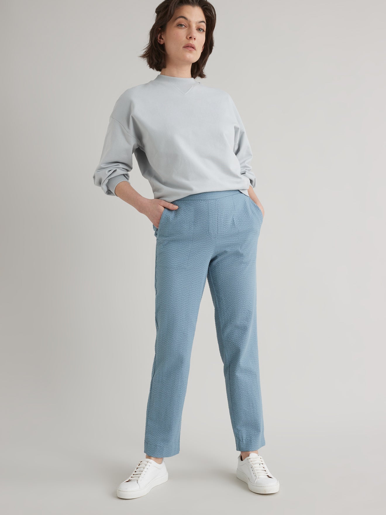 Pantalon seersucker uni femme