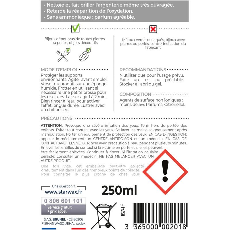 Nettoyant spécial Argent Starwax - Flacon de 250 ml