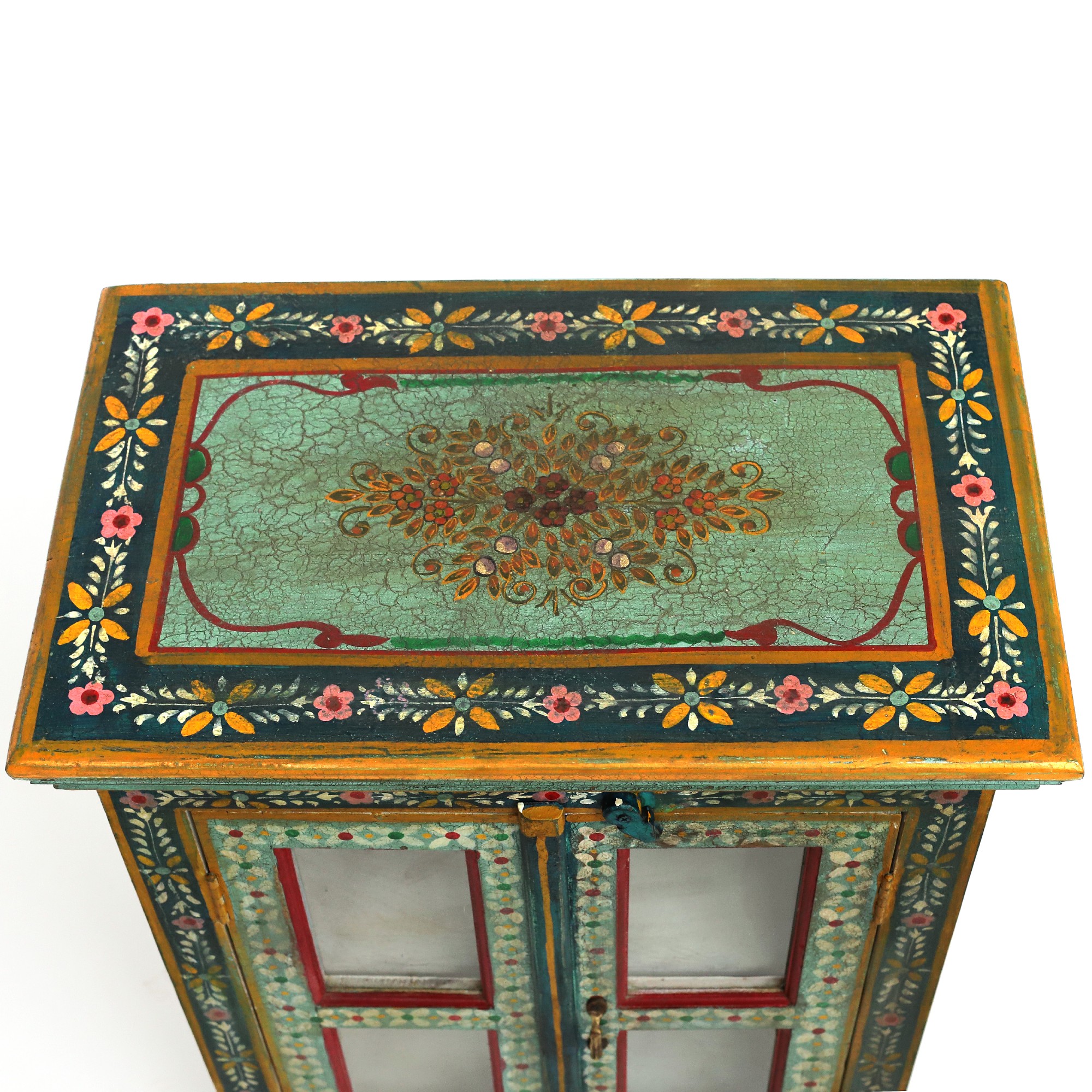 Vitrinenschrank handbemalt, multicolor, H 90 cm, B 64 cm, L 40 cm von fischer's lagerhaus