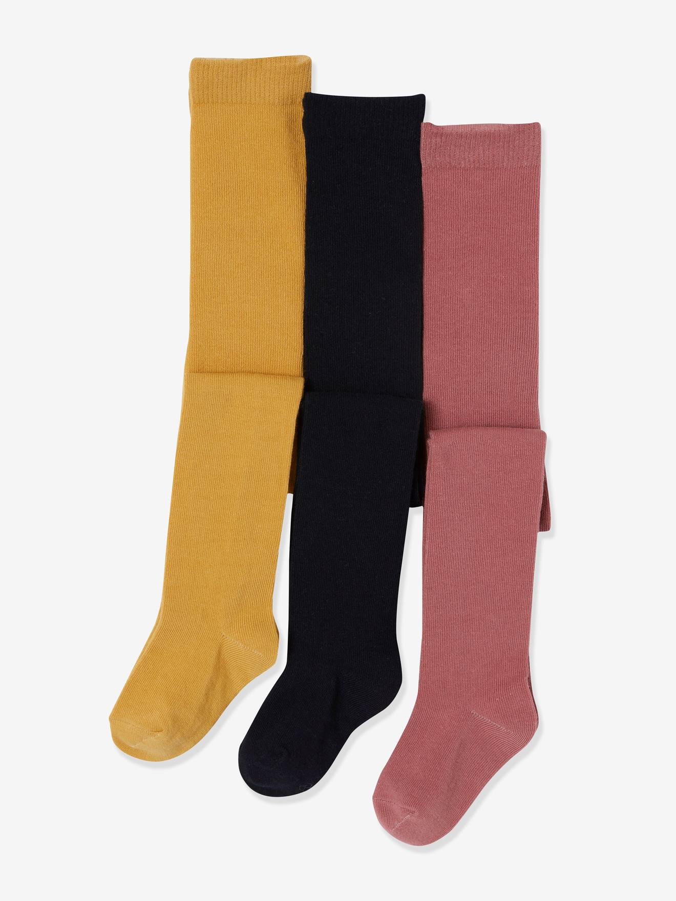 Pacote com 3 pares de meias-calças infantis, cinza médio, bicolor/multicoloridas.