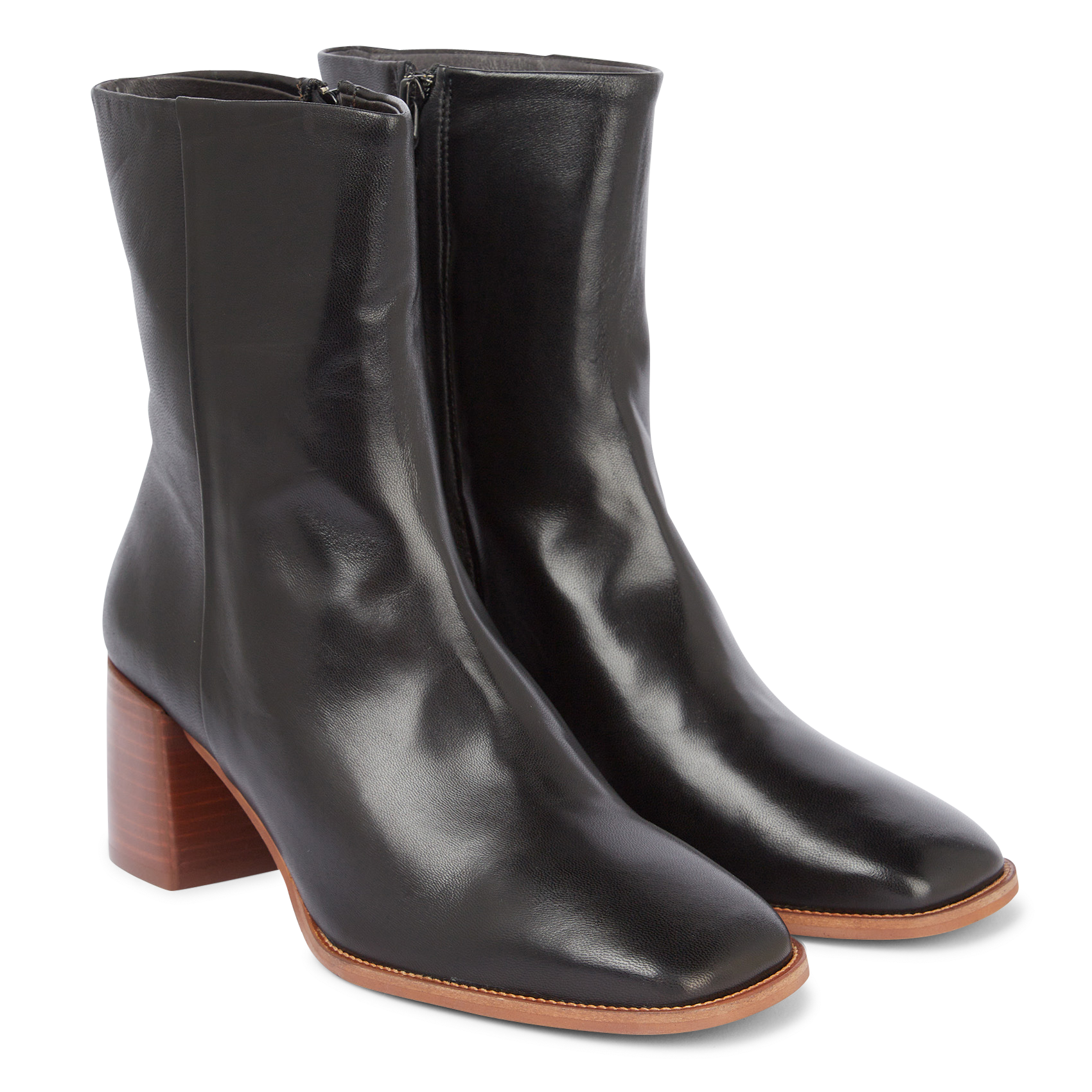 Bottines à talons en cuir| Noir
