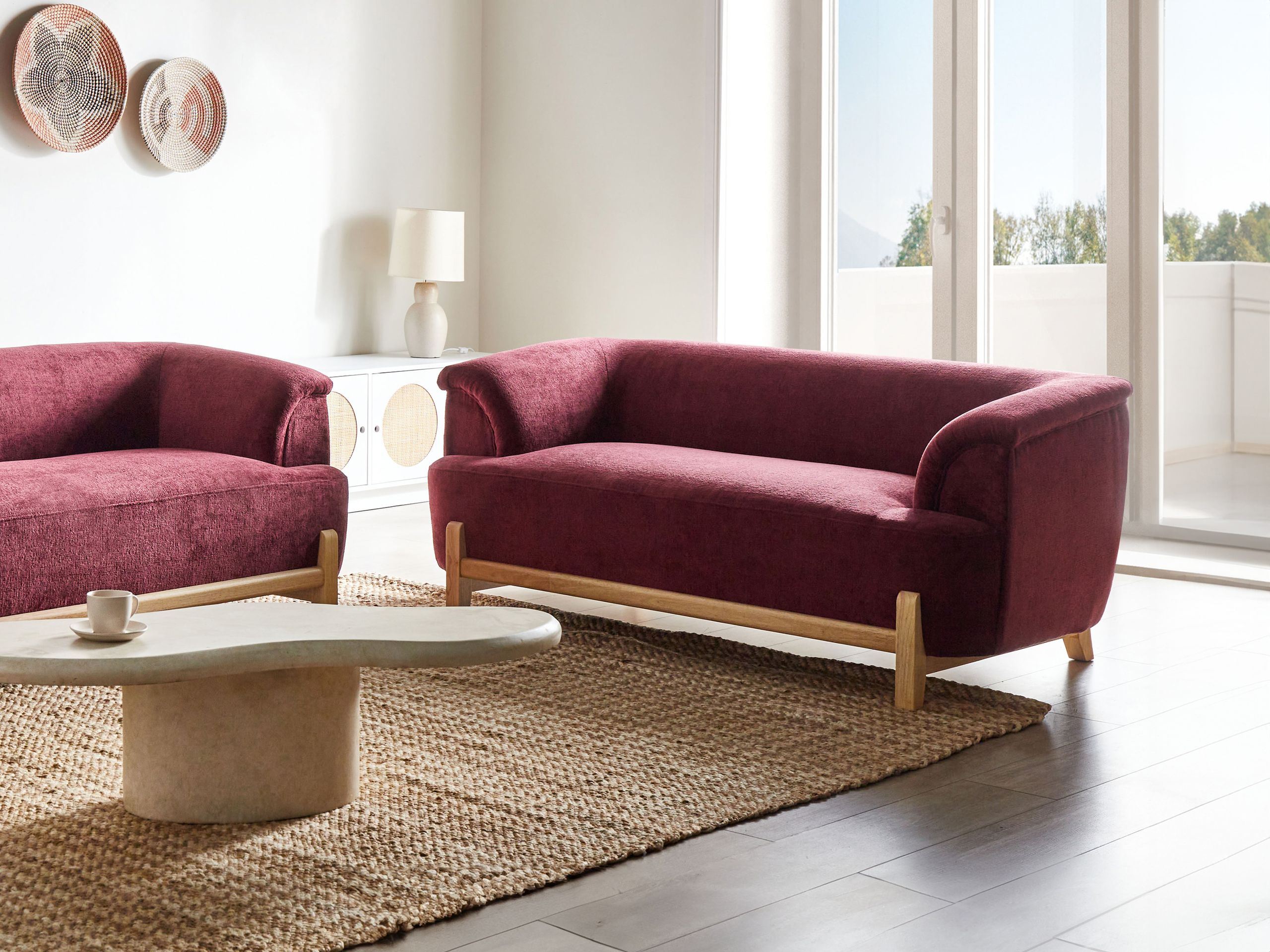 Beliani - ALNOR - Tweezitsbank - Bordeauxrood - Chenille