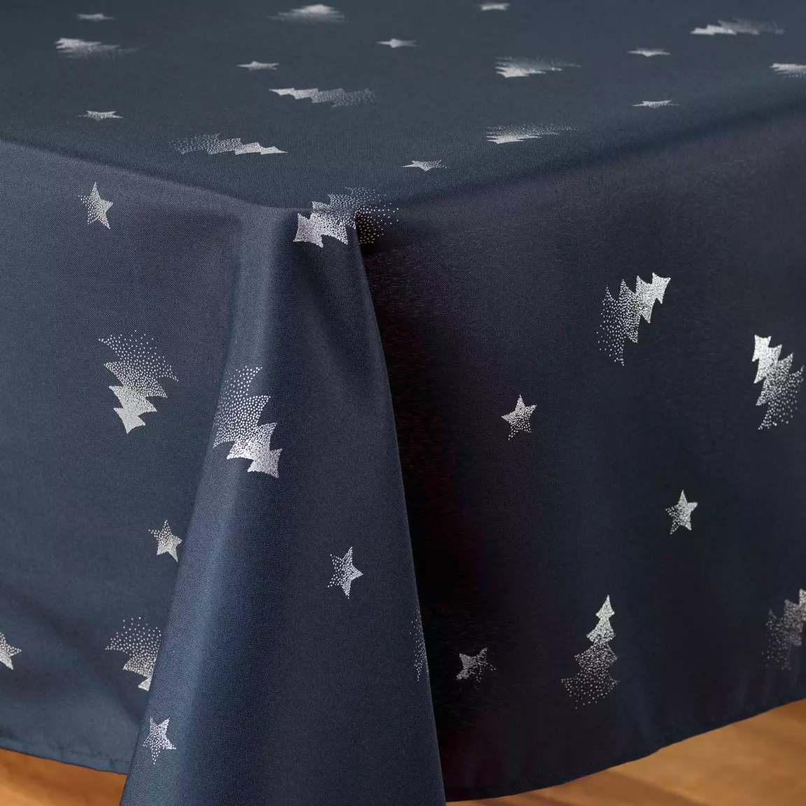 Nappe de Noël rectangulaire (150 x 300 cm) Sapin métallisé Bleu