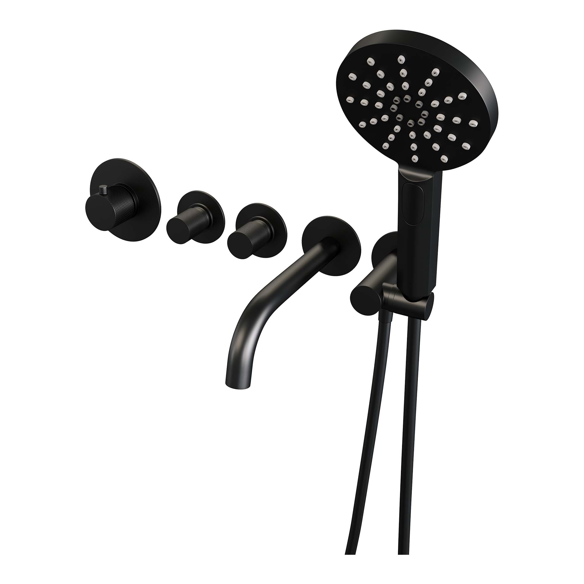 Brauer Black Carving inbouw badkraan met 3 standen handdouche mat zwart