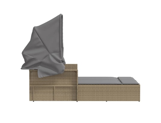 VIDAXL - Bain de soleil Chaise longue double et auvent et coussins mélange beige rot...