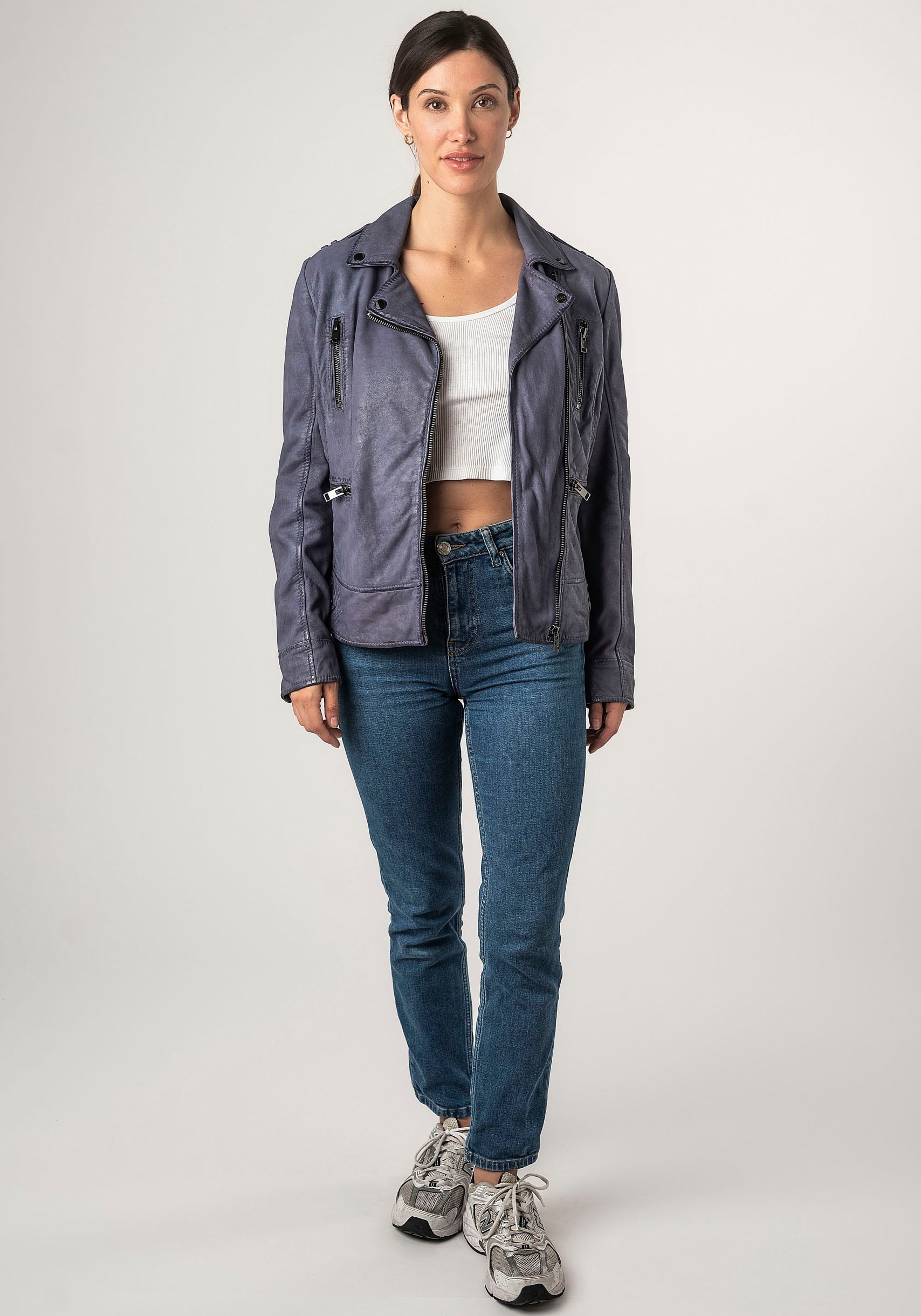 Mauritius Lederjacke »2Wtashi« mit Schulterklappen, mit Nieten, mit Zipper-Taschen