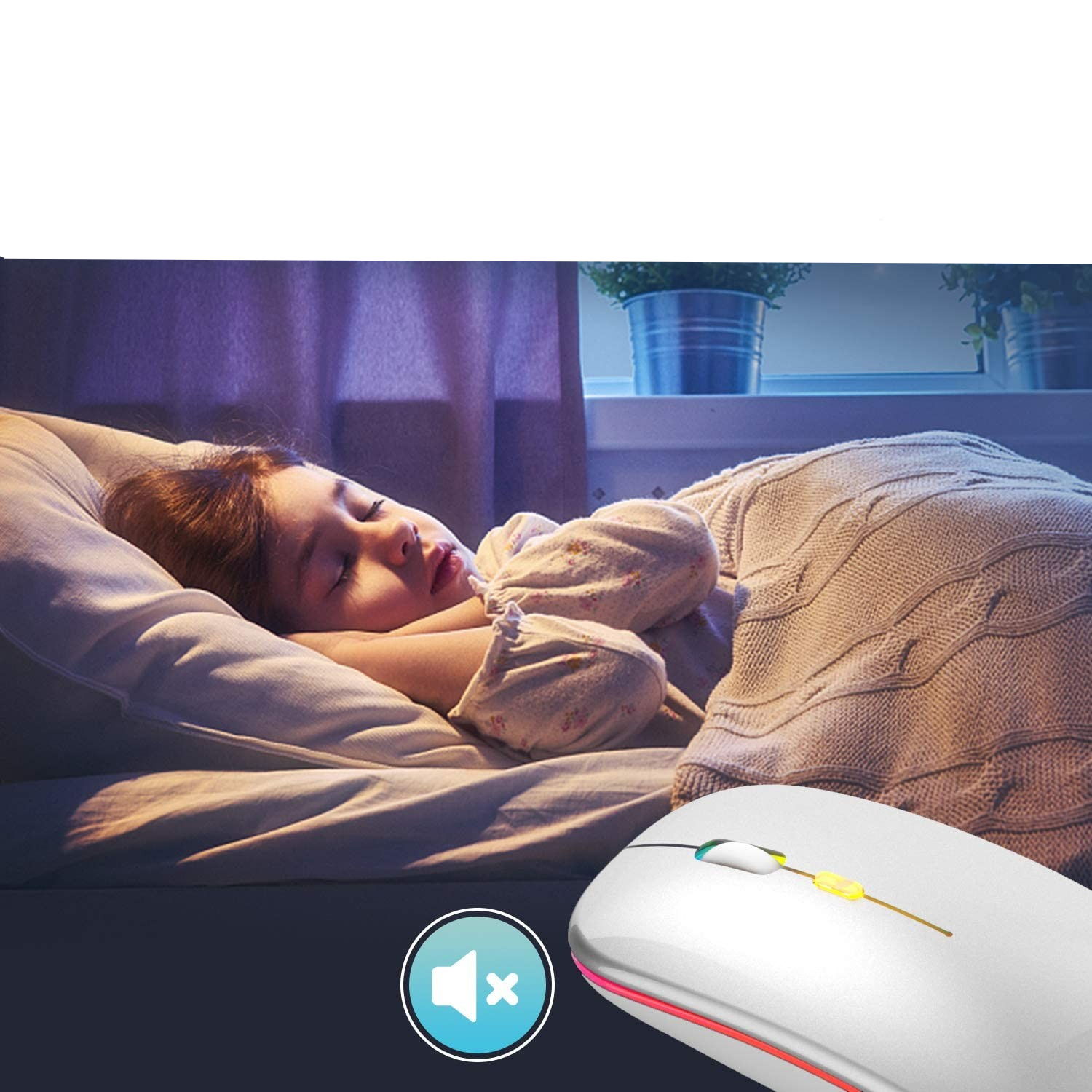 2.4GHz Optische Wireless Funk Maus 1200 DPI mit LED Beleuchtung mit 500mAh Akku   USB C Adapter - Silber