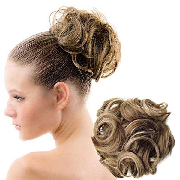 Bun Hårelastikk med krøllete kunsthår - Dark Blond Mix