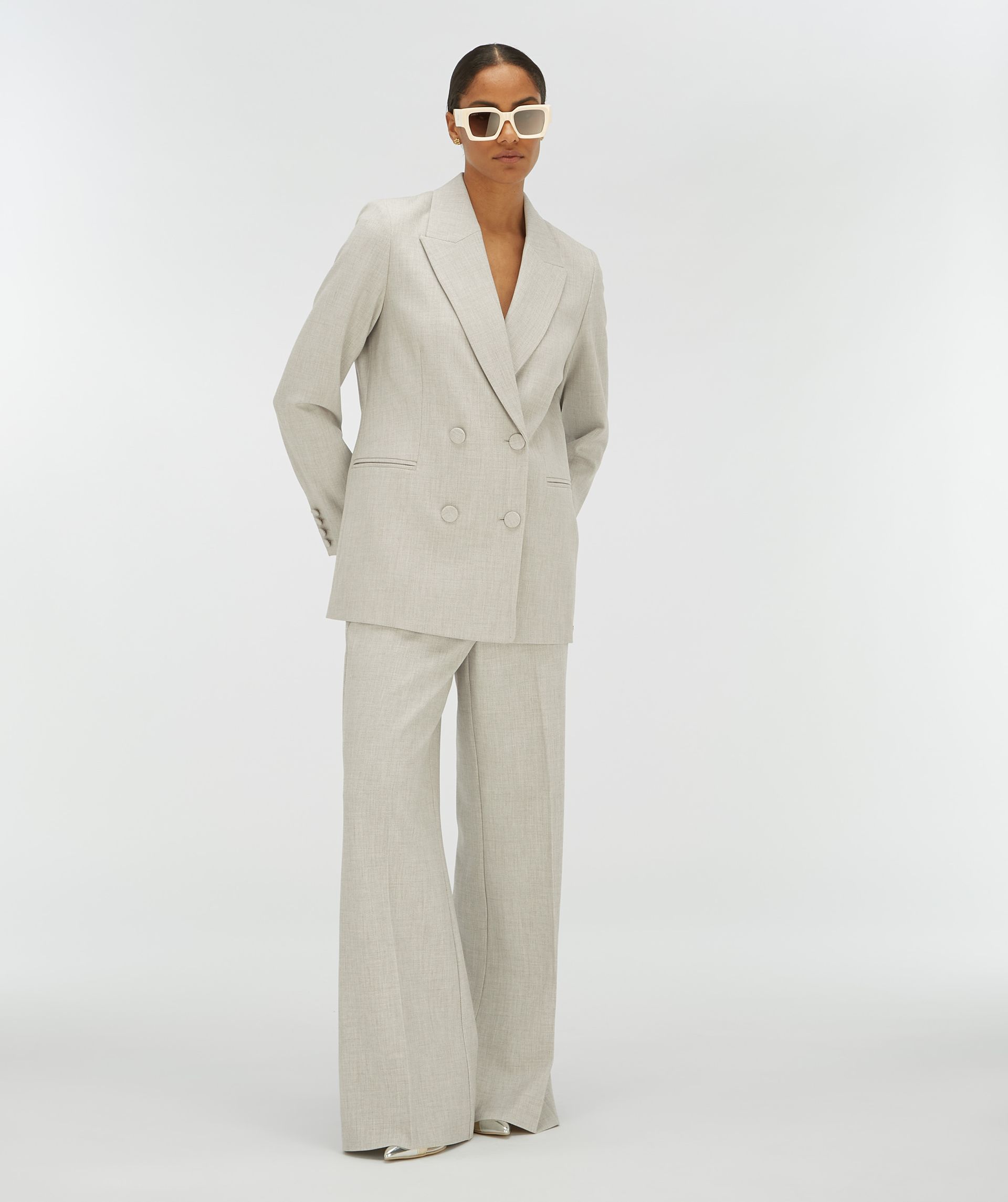 JV-KATE high rise wide leg broek - light grey melange