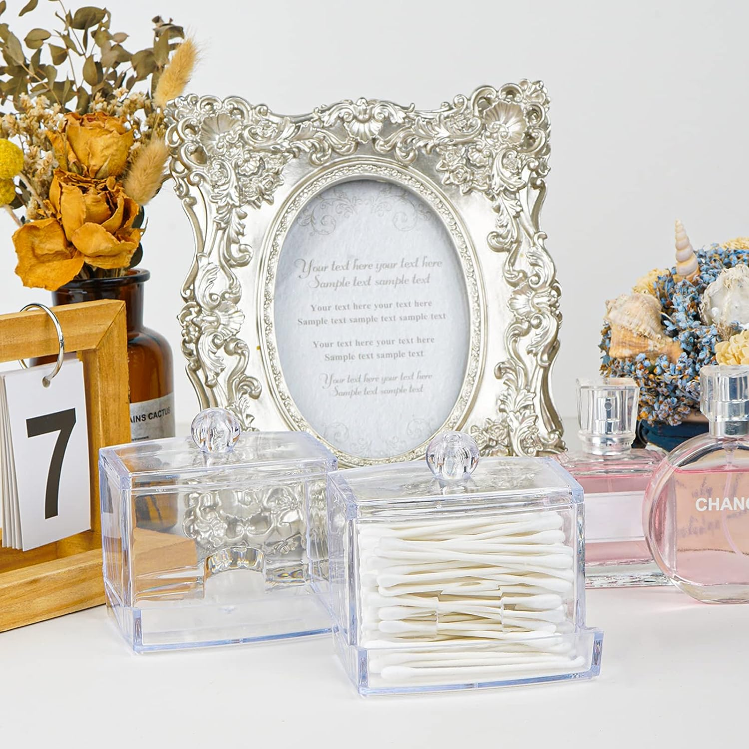 (9x8x7cm) Acryl Wattestäbchen Spender Beauty Make Up Organizer Kosmetik Aufbewahrungsbox mit Deckel - Transparent