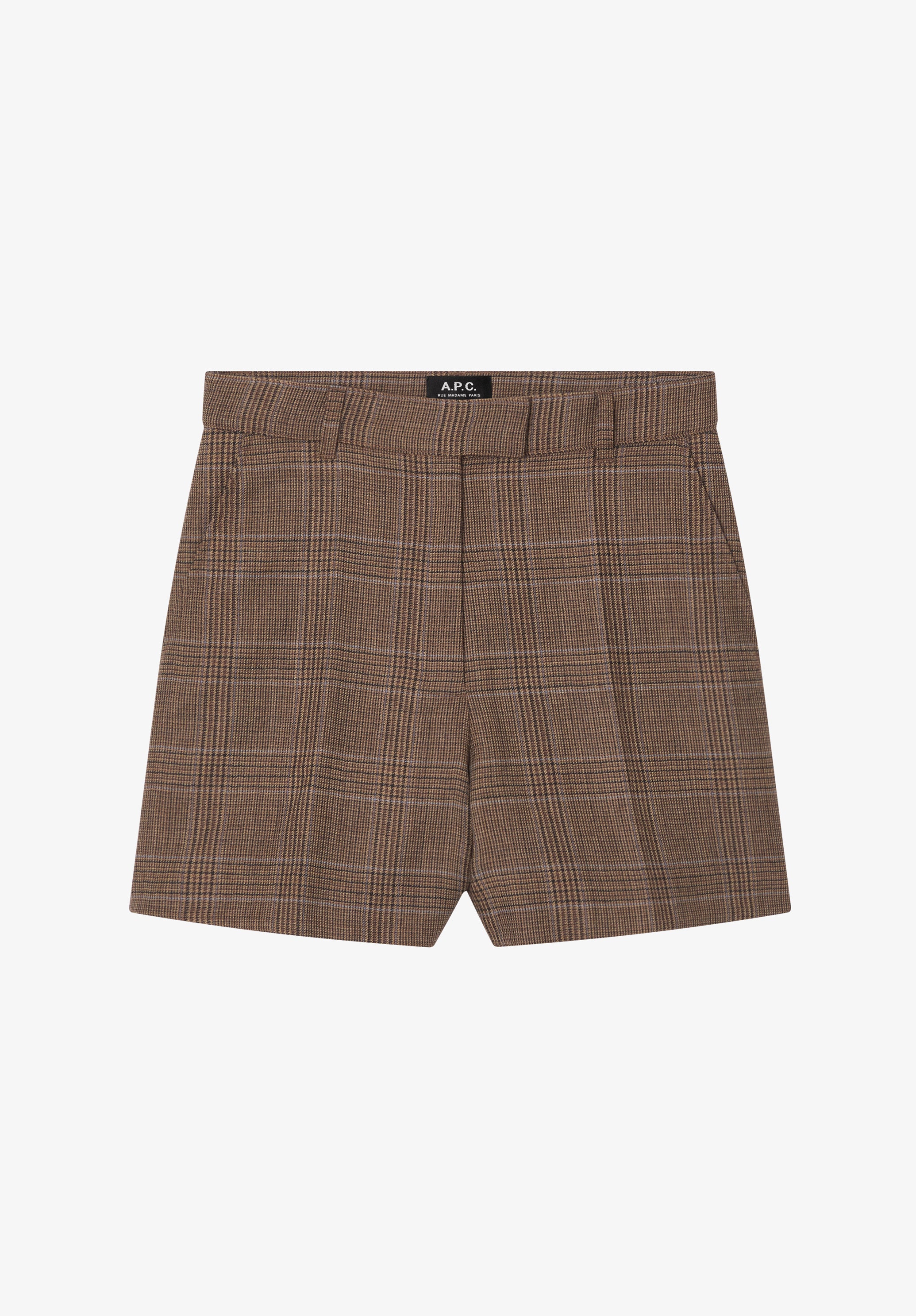 Short en laine à carreaux marron - Marron