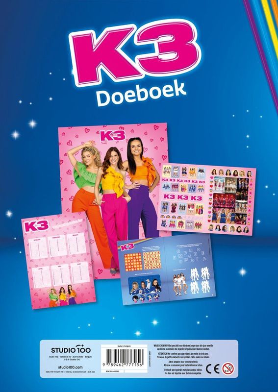 K3 - Doeboek - Alle Kleuren - Spelletjes - Kleurplaten - Posters - Verjaardagskalender - Stickers
