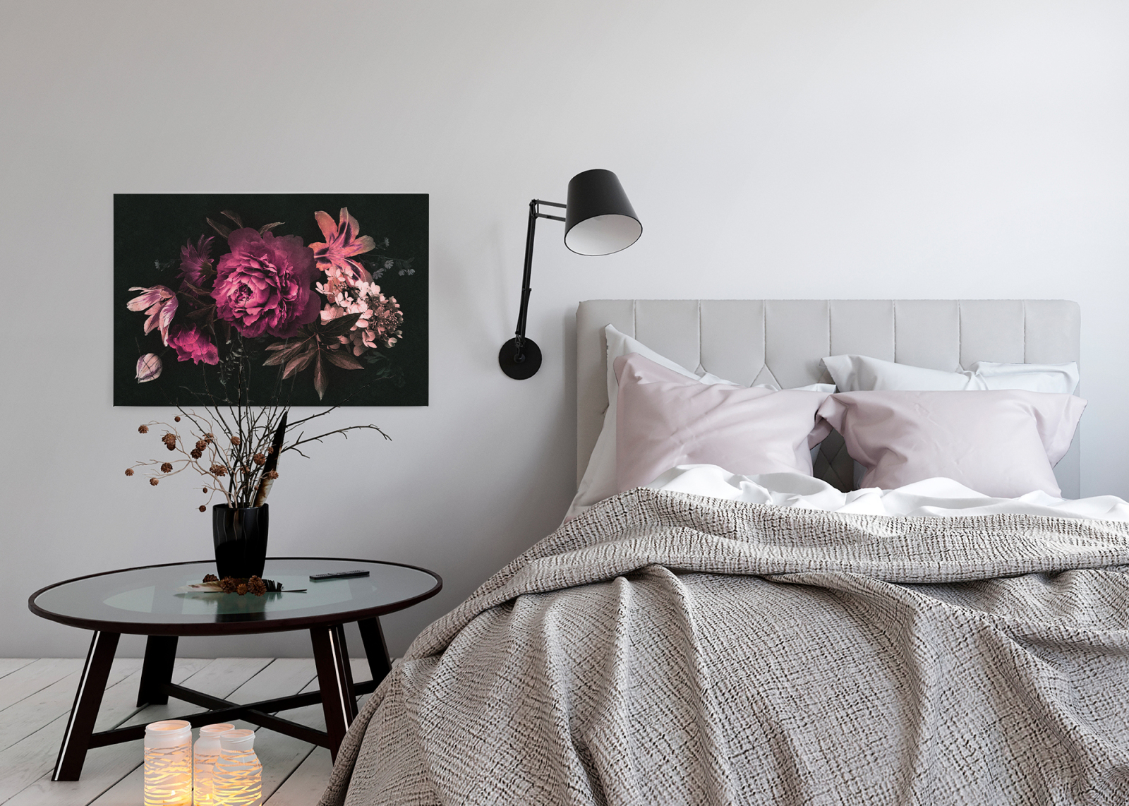 Leinwandbild BLÜTEN - pink-schwarz - 90x60 cm