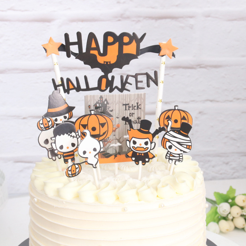 (12-tlg. Set) Halloween Kuchenstecker Grusel Tortenstecker Party Deko Topper für Torten / Kuchen - Gespenst / Kürbis