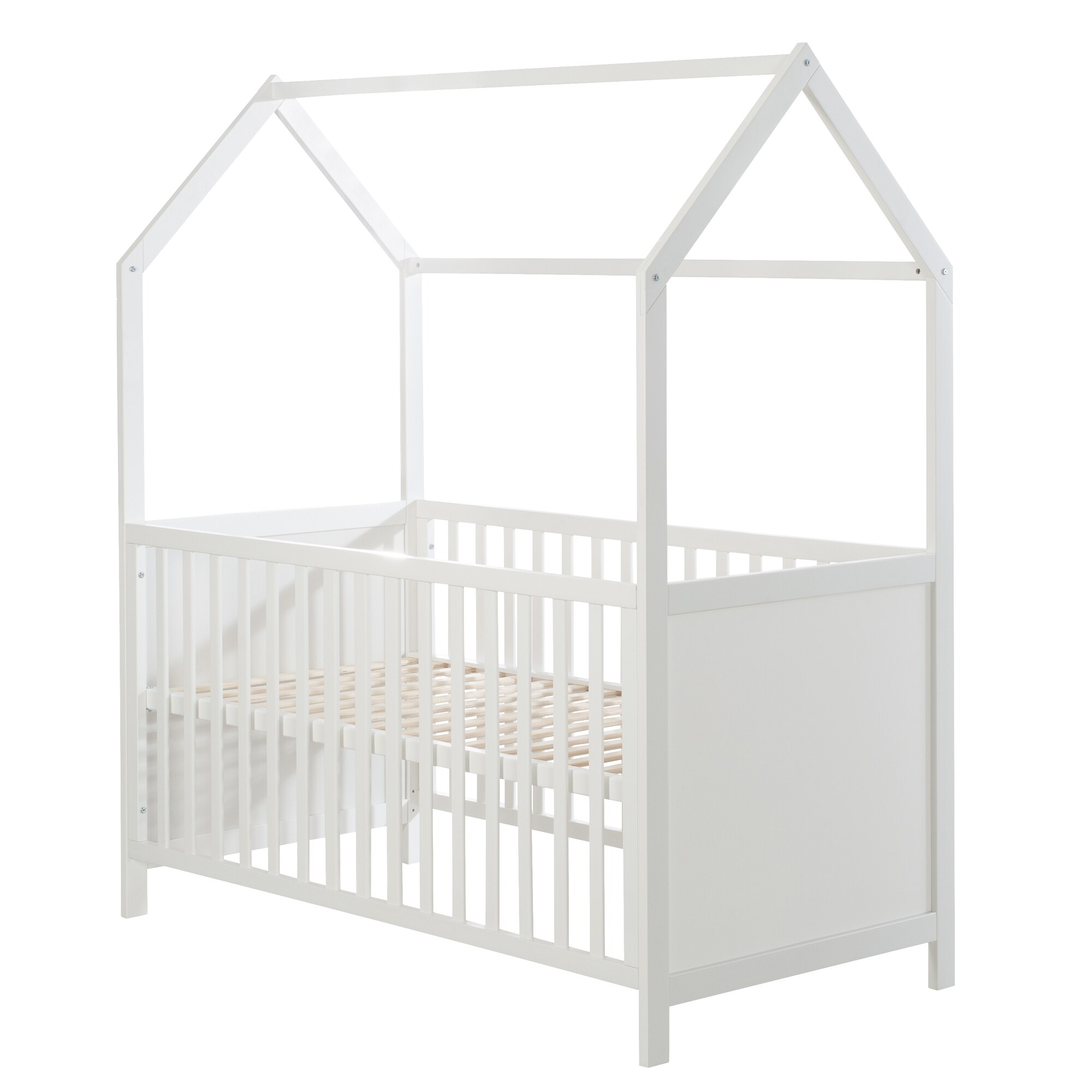 Hausbett 70 x 140 cm, FSC zertifiziert, Kombi-Kinderbett, weiß, 3-fach verstellbar, umbaubar