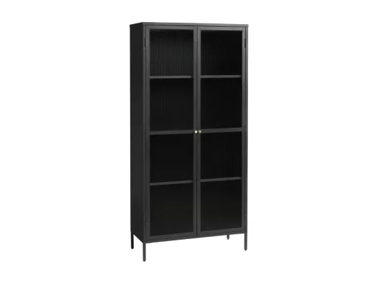 Bjorn - Vaisselier 2 portes en verre stié et métal H190cm : Couleur - Noir