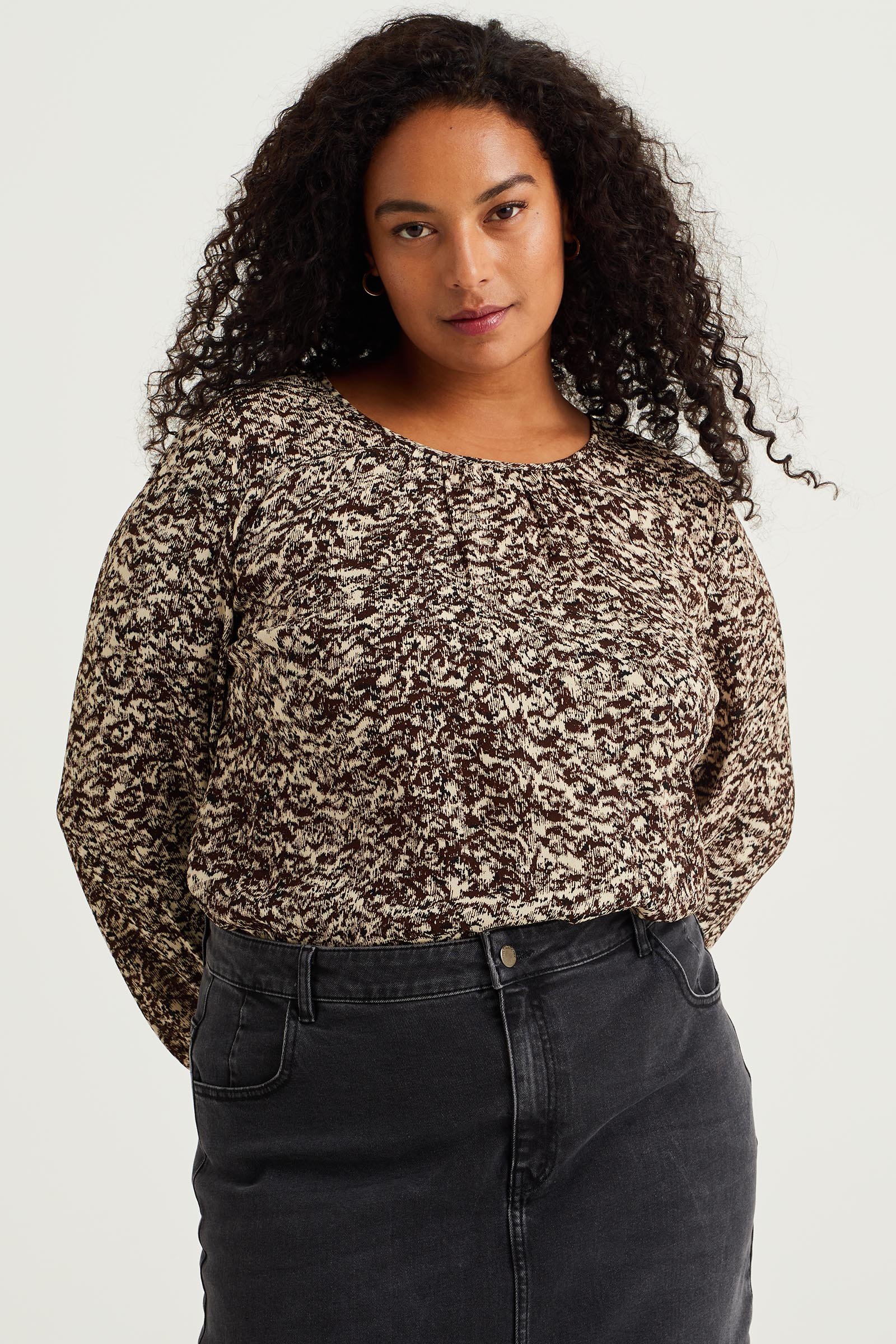 blouse met dessin - Curve WE Fashion Zwart
